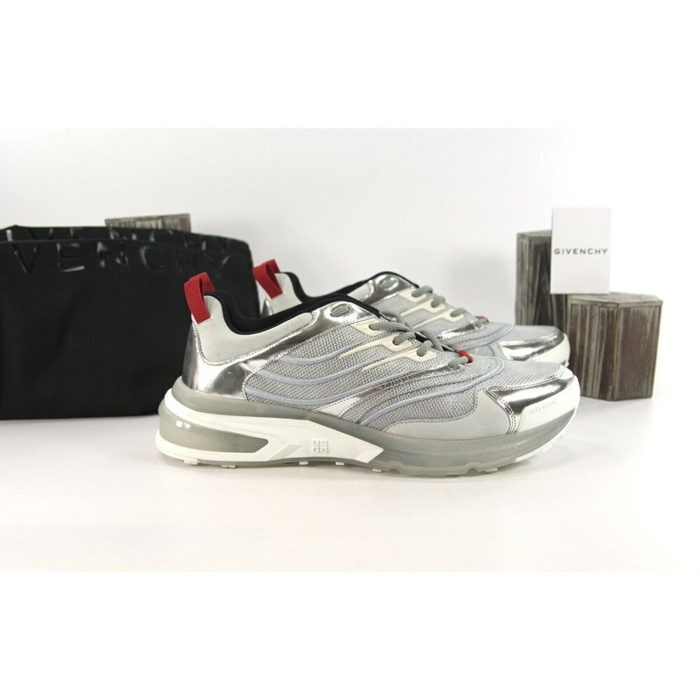 Givenchy Mens GIV 1 Silver Metallic Calf Leather Sneakers 46 NIB - Picture 2 of 12